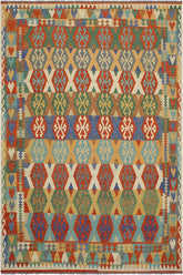 Flat Weave Kilim Antique Navaho Vintage handmade Geometric Kilim Beige Rust Hand-Woven Rectangle 100% Wool Area Rug 8x10